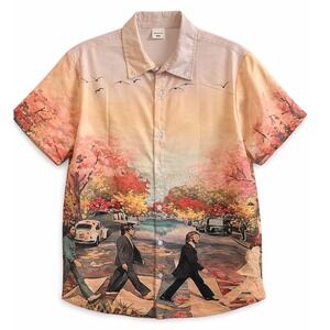 The Beatles Abbey Road Graphic Print Short Sleeve Button Down Shirt XXL Retro